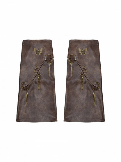 Butterflies and Chains Brown Wasteland Punk PU Leg Warmers