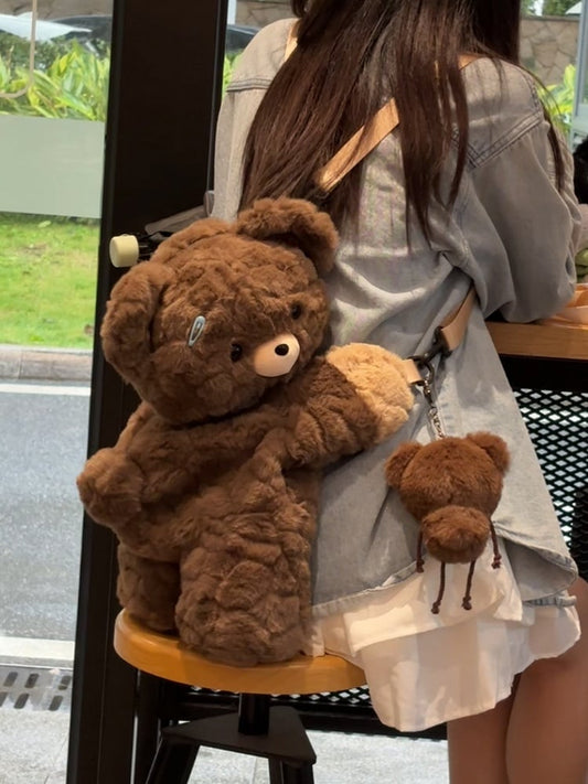 Brown Bear Plush Backpack Crossbody Bag Small/Middle/Large Size