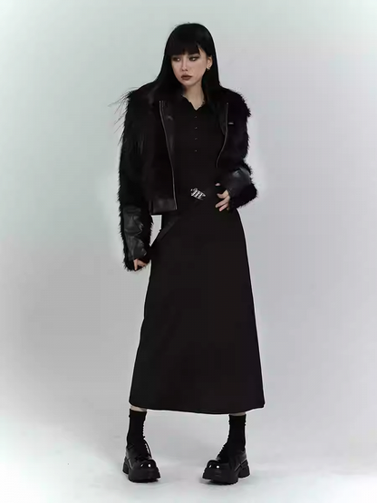 Black Zip Closure Shaggy PU Jacket