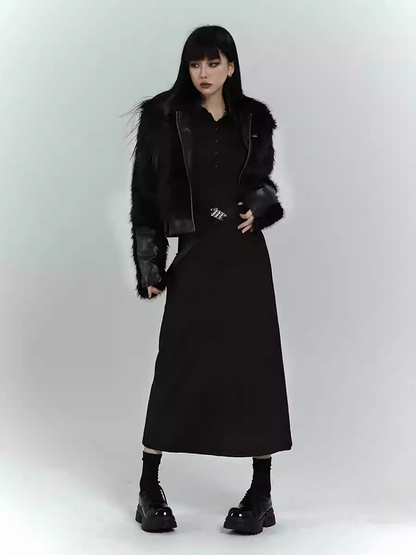 Black Zip Closure Shaggy PU Jacket