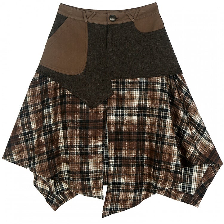 Wasteland Punk Coffee Plaid Handkerchief Skirt