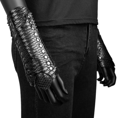 Gothic Snake Pattern Black Lace-up Gloves