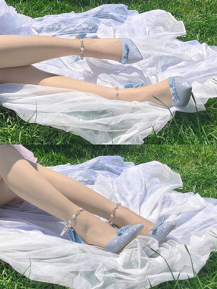 Silver & Blue Butterfly and Bowknot Tassel 5CM/8CM Hime Lolita Heels