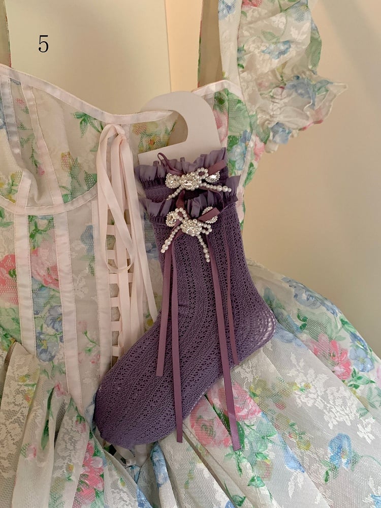 White/Milky White/Black/Red/Purple/Grey/Brown Lolita Lace Trim Bowknot Socks