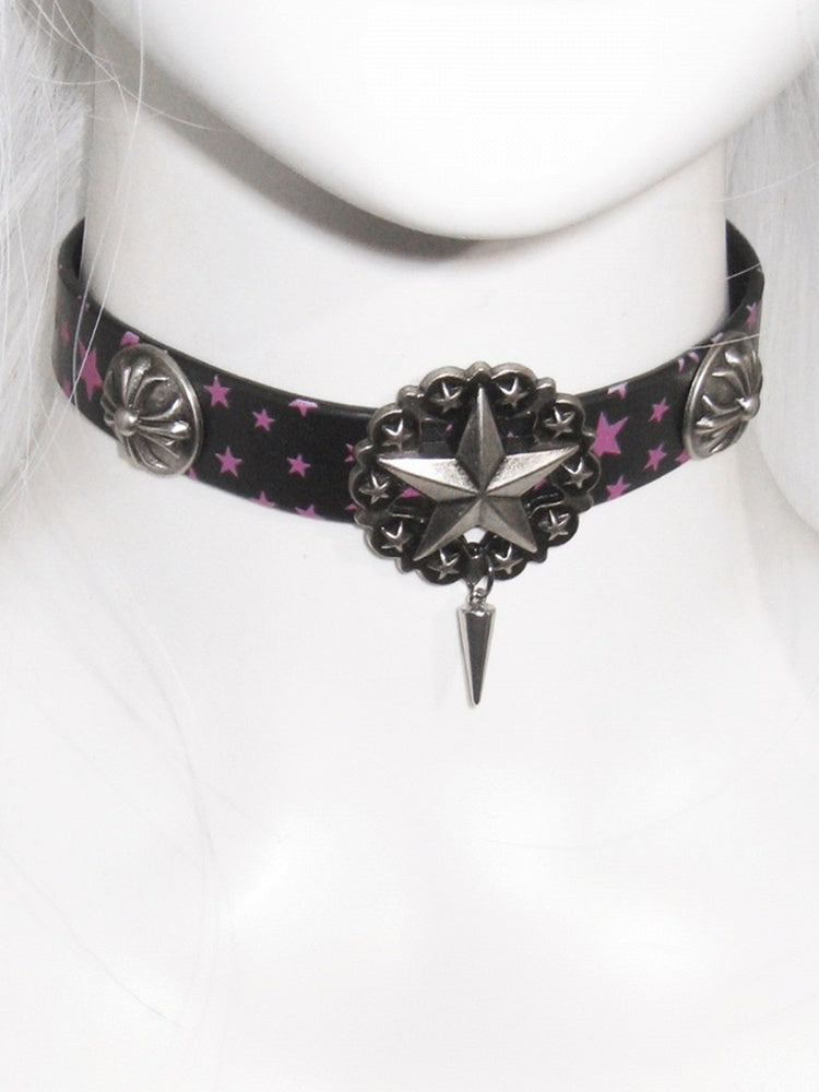 Black & Pink Star Pattern Stud Pendant Punk Choker