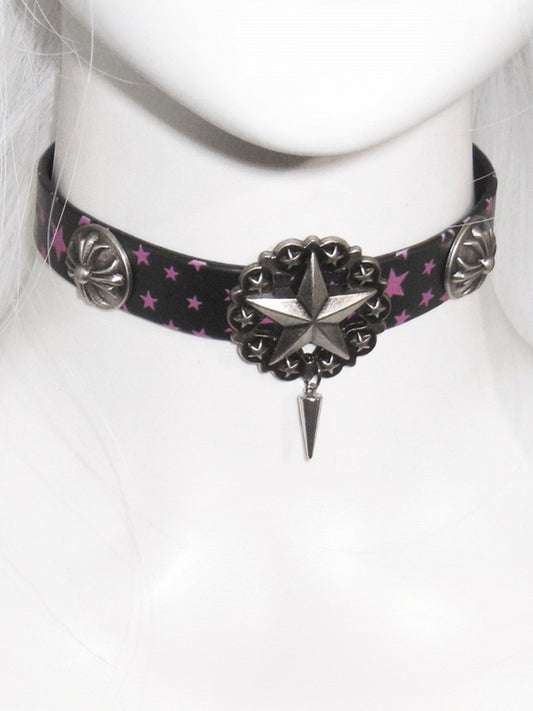 Black & Pink Star Pattern Stud Pendant Punk Choker