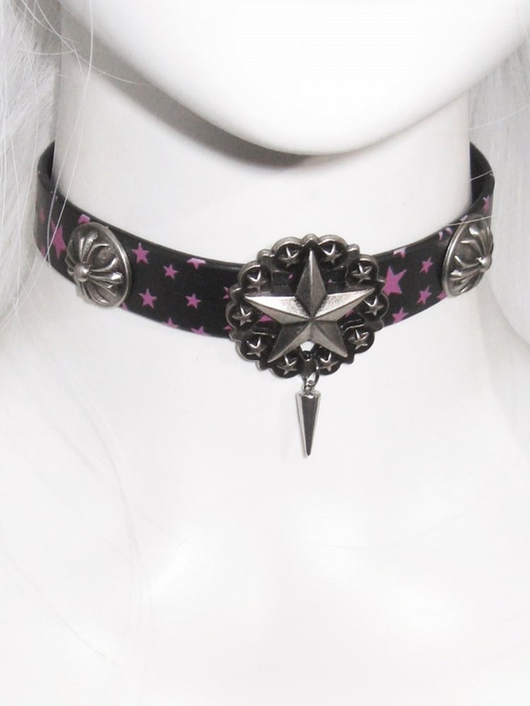 Black & Pink Star Pattern Stud Pendant Punk Choker