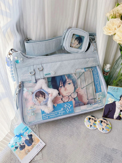 Denim Unisex Adjustable Strap Large Capacity Blue Ita Bag