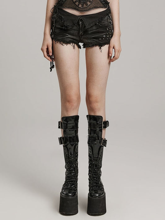 Black Punk Denim Shorts
