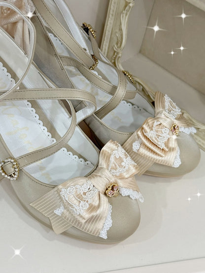 Gold Crisscross Design Heart Buckle Bow at Top High Heels