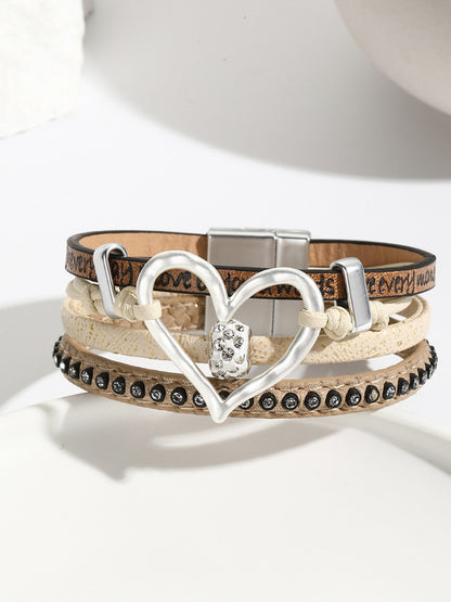 White/Brown Wasteland Punk Heart Rhinestone Bracelet