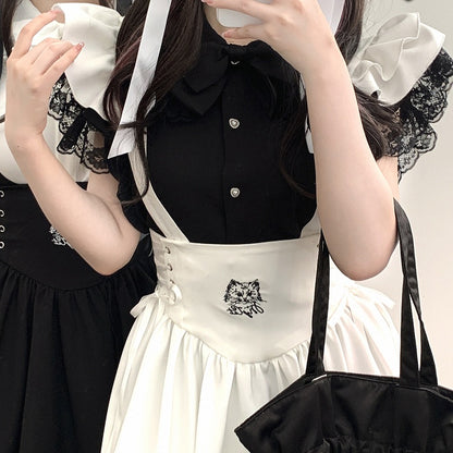 Clearance-Free Size for Bust 104CM Black Lace Trim Jirai Kei Flutter Sleeves Blouse with Back Wings