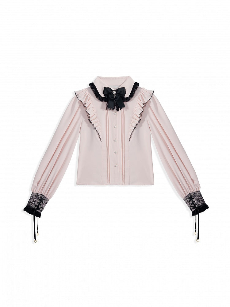 Peter Pan Collar Pink Jirai Kei Ruffle Shoulders Shirt