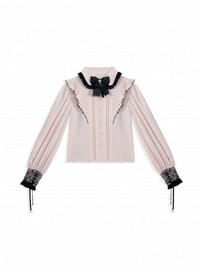Peter Pan Collar Pink Jirai Kei Ruffle Shoulders Shirt