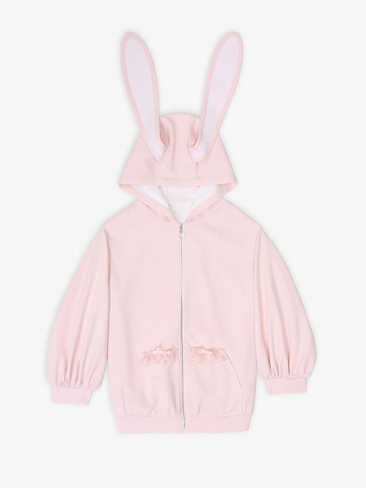 Cute Bunny Ears Design Light Pink Oversize Zip-up Hoodie