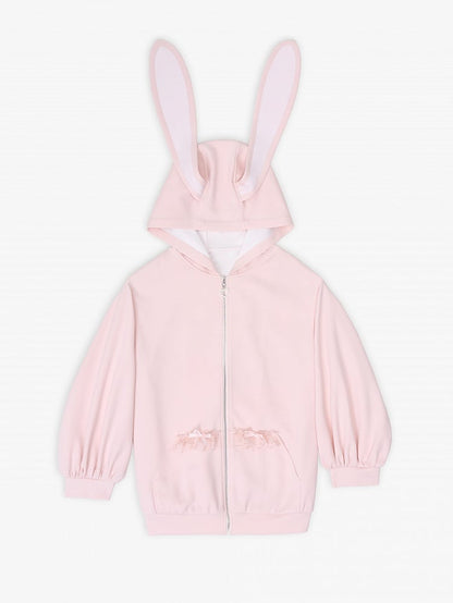 Cute Bunny Ears Design Light Pink Oversize Zip-up Hoodie