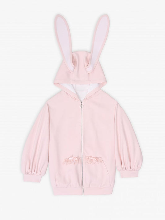 Cute Bunny Ears Design Light Pink Oversize Zip-up Hoodie