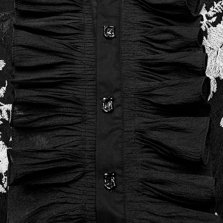 Black and White Goth Men's Floral Shirt