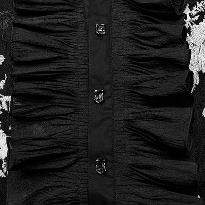 Black and White Goth Men's Floral Shirt