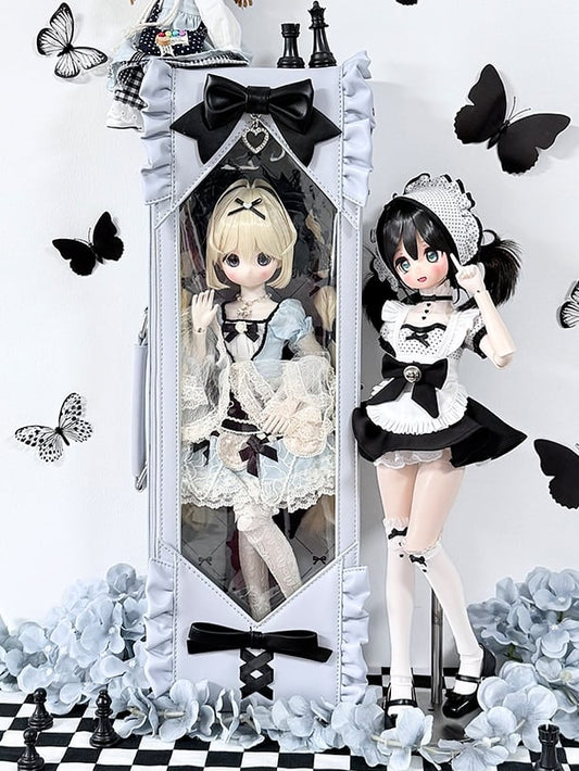 Blue&Black Bowknot Details Diamond Pattern 1/4 Scale BJD Doll Bag with Two Straps