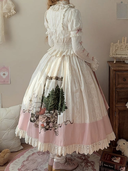 Plus Sizes Available Creamy Short Sleeves Blouse + Little Grils and Toys Print Skirt Set