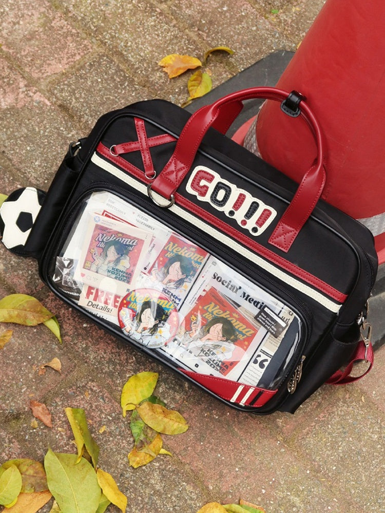Black & Red Letters Applique Ita Bag with Football Design Charm