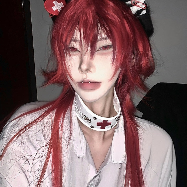 Red/Pink/Blue Yami Kawaii Stud Punk Cross Choker