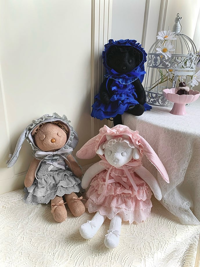 Pink Rosette and Bowknot Embroidery Dress + Bunny Ears Hat