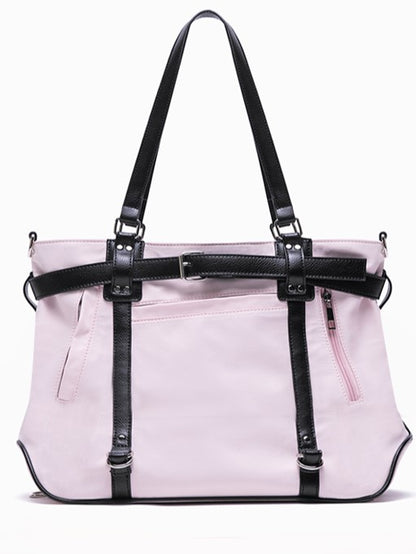 Large-Sized Pink Tote With Bold Contrast Strap Details
