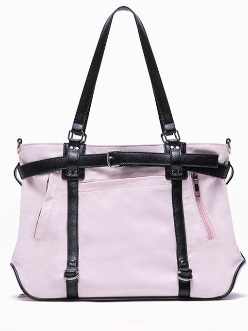 Large-Sized Pink Tote With Bold Contrast Strap Details