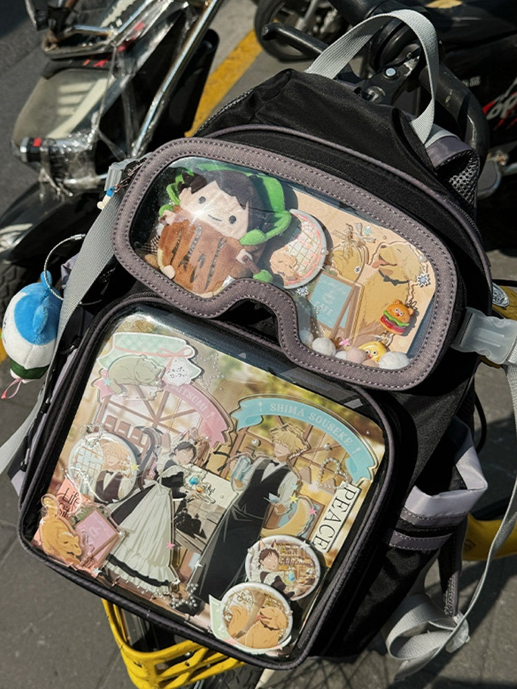 Black Star Print Backpack Ita Bag With Goggles-Shaped Ita Bag