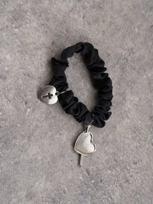 Black Gothic Heart Charms Scrunchie