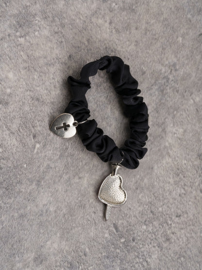 Black Gothic Heart Charms Scrunchie