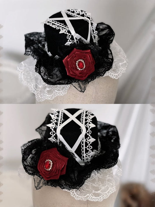 Red Rose Black Gothic Lolita Mini Hat
