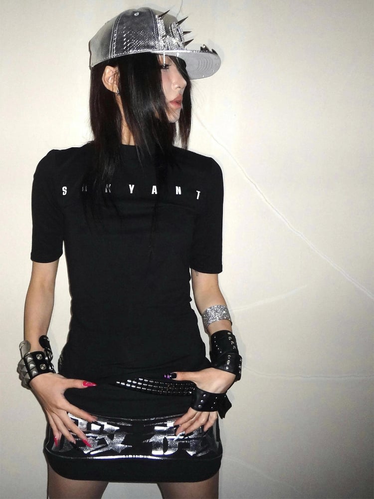 Black Slim-fitting T-Shirt with Letter Print