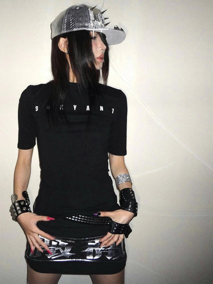 Black Slim-fitting T-Shirt with Letter Print