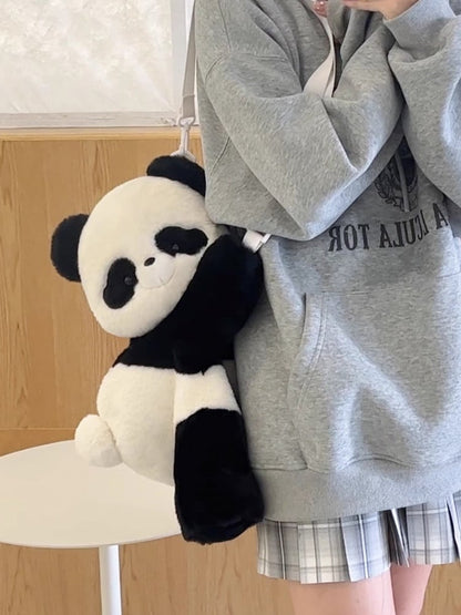 Black And White Cute Panda Plush Backpack Crossbody Bag Small/Middle/Large Size