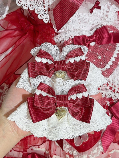 Red Heart Charm Striped Pattern Bowknot Wrist Cuffs