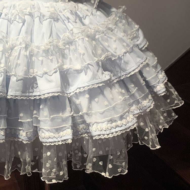 Heart Polka-dot Pattern Ruffled Heart Front Blue Hanayome Lolita Dress Hime Lolita JSK