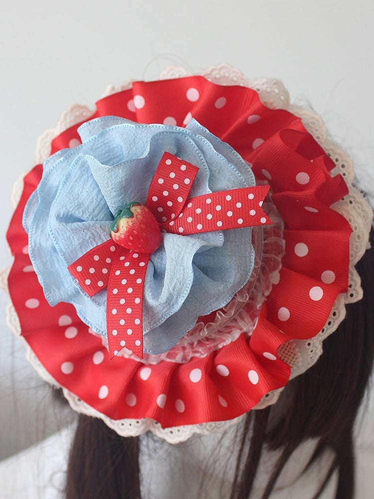 Red Strawberry Decorated Polka-dot Pattern Mini Hat