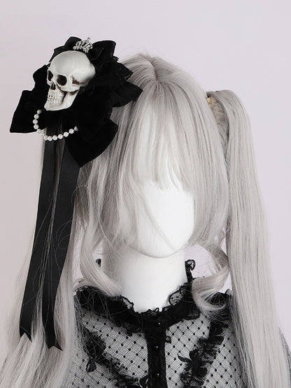 Rhinestoned Crown Black Gothic Halloween Skeleton Bowknots Hairclips
