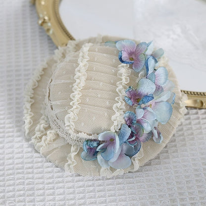 5 Colors Elegant Lace Flat Hat with Singed - edge Hydrangea Decorations