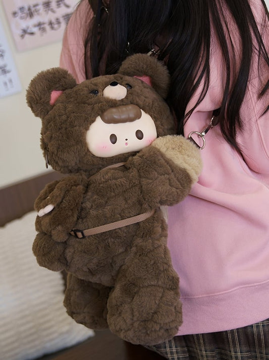 Brown Plush Bear Backpack/Crossbody Bag