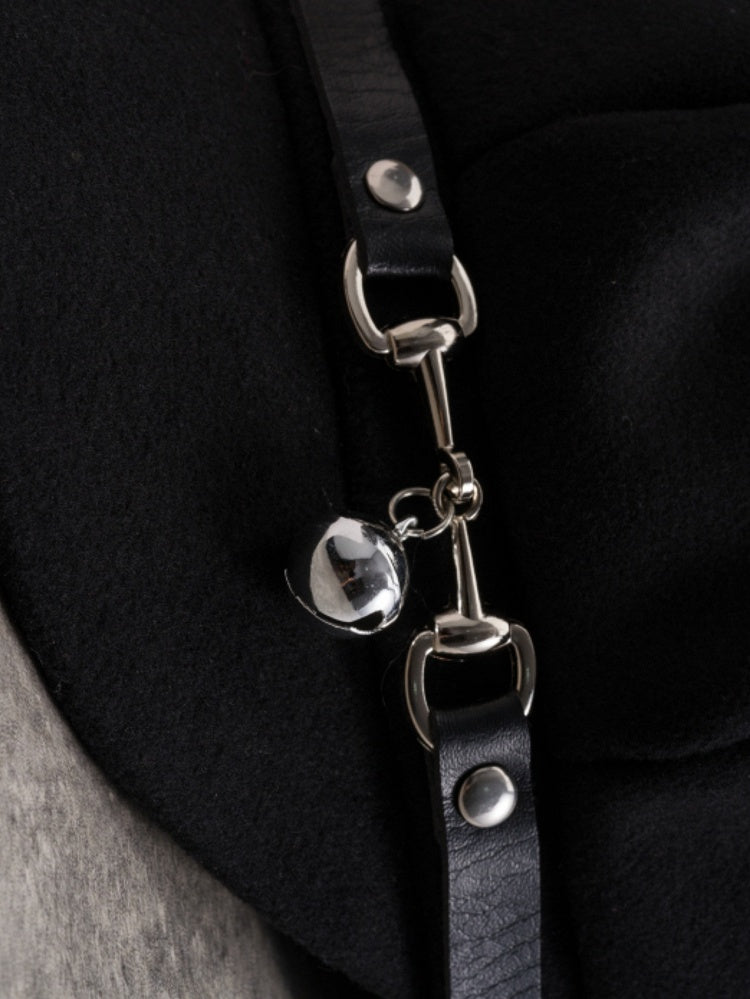 Black Gothic Bell Charm Buckle Design Cat Ear Beret Hat