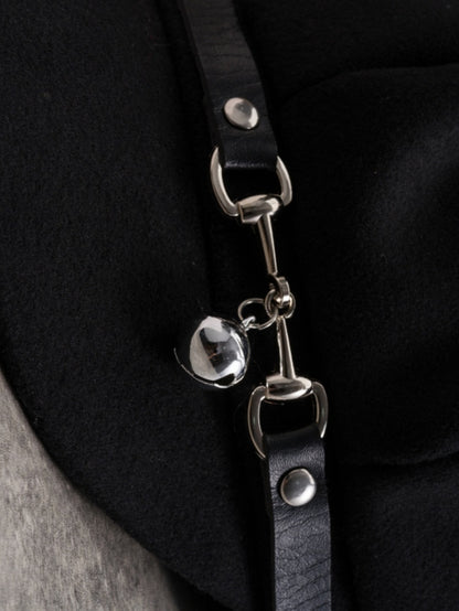 Black Gothic Bell Charm Buckle Design Cat Ear Beret Hat