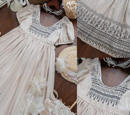 Blue Vintage Embroidery Empire Waist Elegant Lolita One Piece Long/Short Version