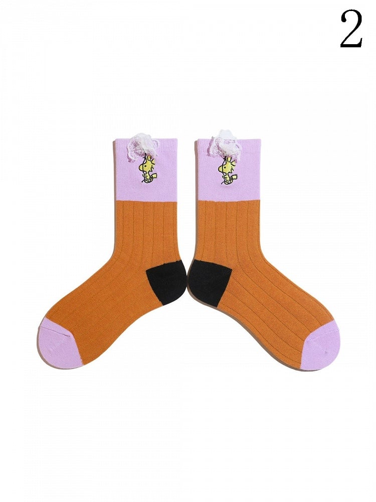 9 Options Colorful Lolita Ruffled Cuffs Cartoon Calf Socks