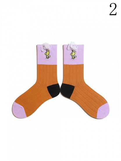 9 Options Colorful Lolita Ruffled Cuffs Cartoon Calf Socks