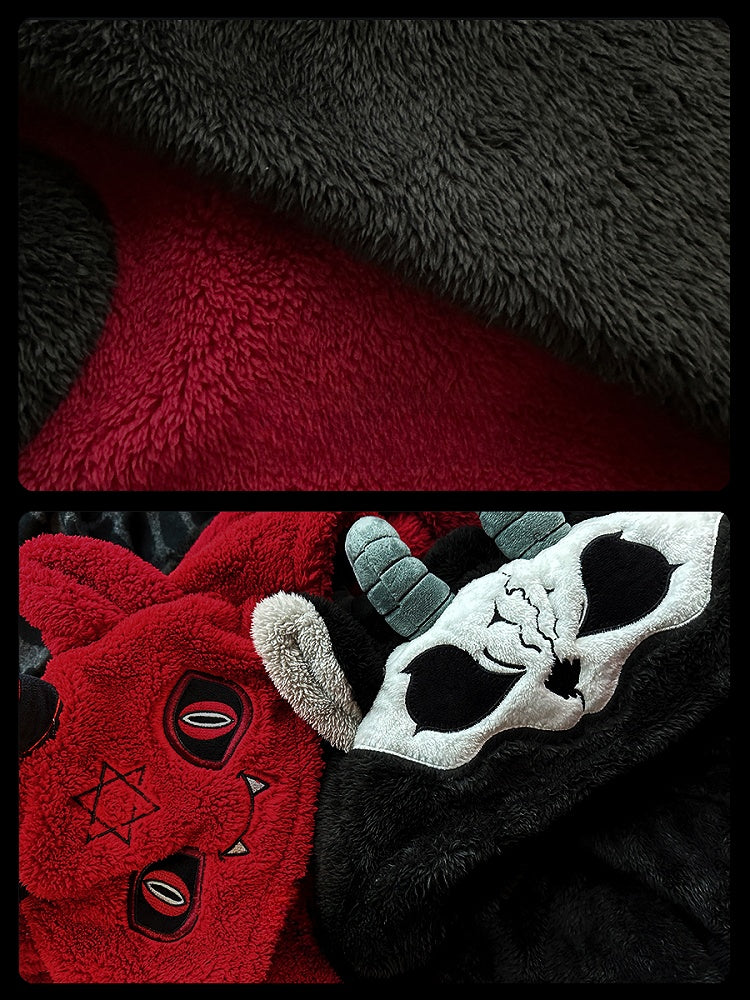 Red Devil Gothic Winter Plush Pajama Set Nightgown with Pants