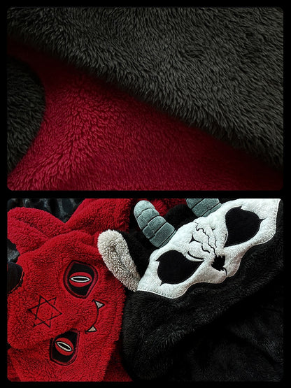 Red Devil Gothic Winter Plush Pajama Set Nightgown with Pants